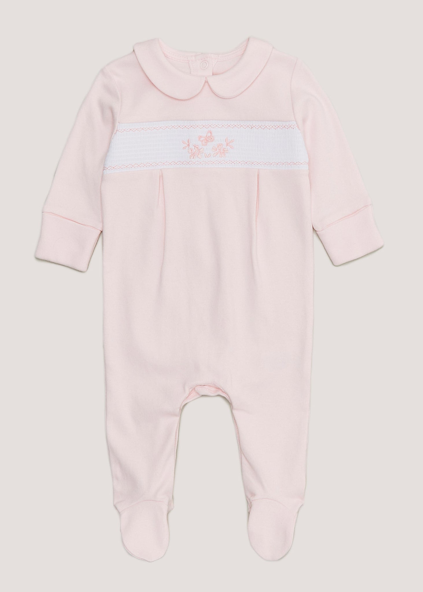 Baby Pink Smocked Sleepsuit (Tiny Baby-12mths)  C135773