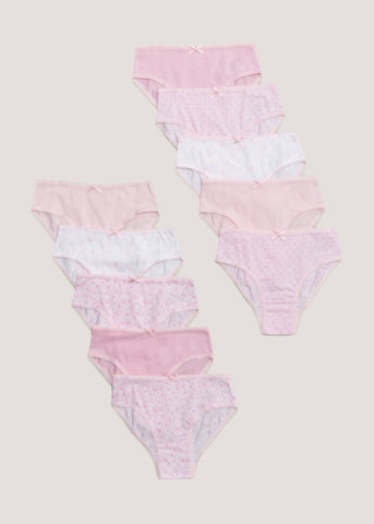 Girls 10 Pack Pink Heart Print Knickers (2-13yrs)  G370459