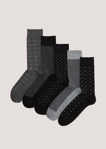 5 Pack Black Geo Flexi Top Socks  M212216