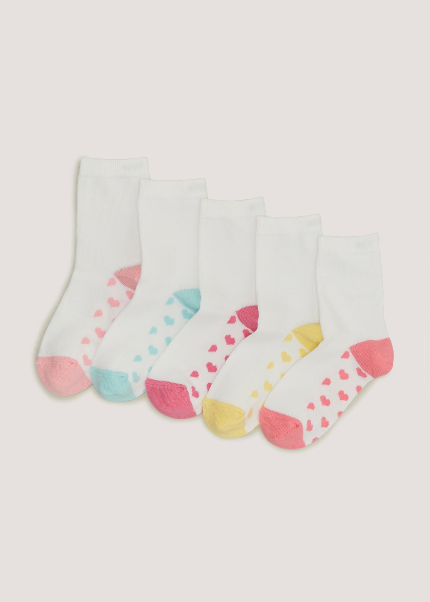 Girls 5 Pack White Heart Ankle Socks (Younger 6-Older 5.5)  G033915
