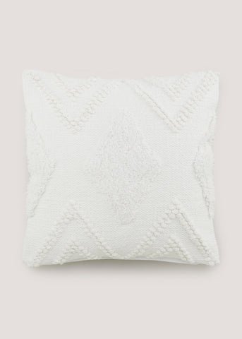 White Tufted Bobble Cushion (43cm x 43cm) M493675