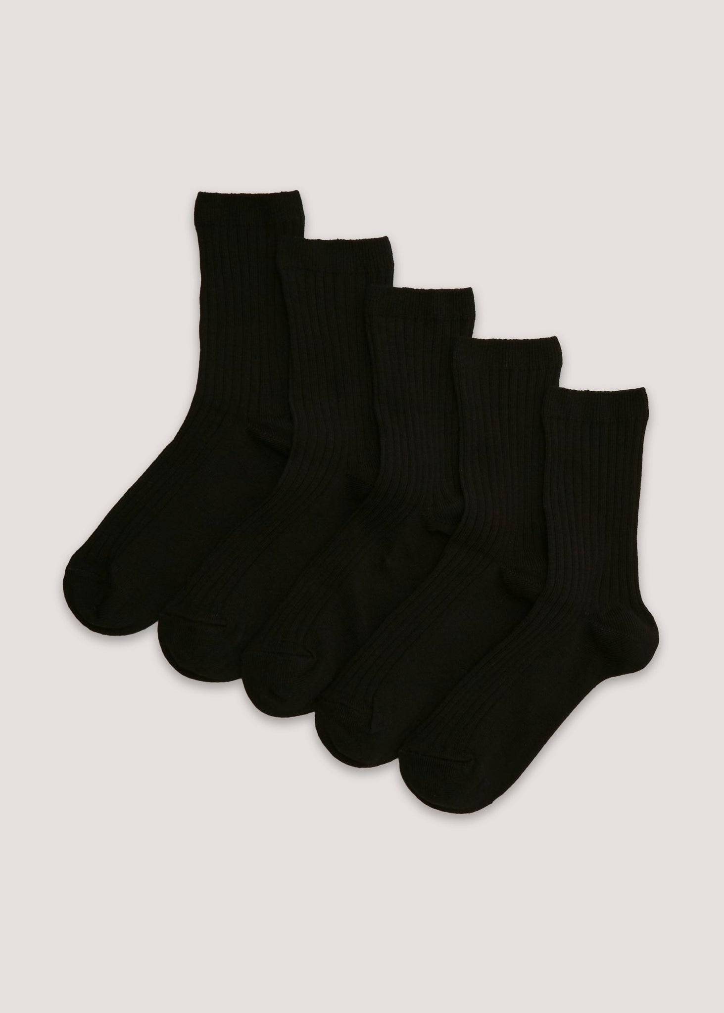 Kids 5 Pack Black Ribbed Socks (Younger 9-Older 6.5)  B300362