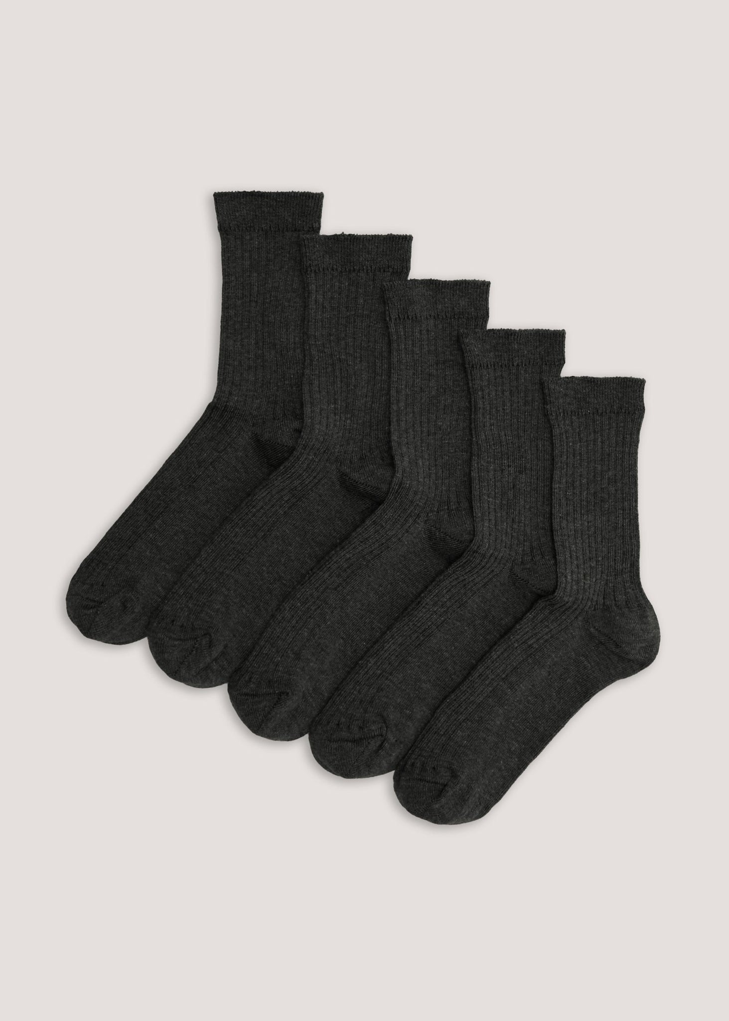 Kids 5 Pack Grey Ribbed Socks (Younger 9-Older 6.5)  B300363