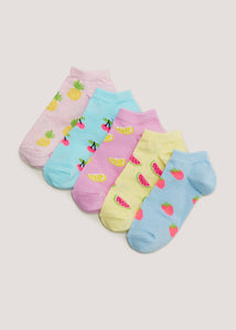 Girls 5 Pack Neon Fruit Print Trainer Socks (Younger 6-Older 5.5)  G033922