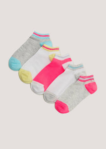 Girls 5 Pack Multicoloured Sports Trainer Socks (Younger 6-Older 5.5)  G033928