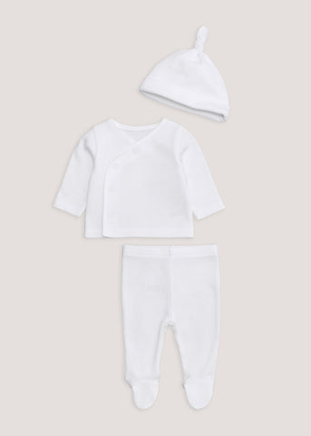 Baby 3 Piece White Waffle Set (Newborn-12mths)  C135877