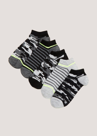 Boys 5 Pack Monochrome Camo Trainer Socks (Younger 6-Older 6.5)  B300361