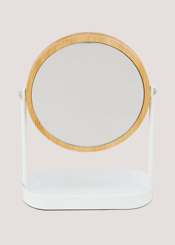 White Metal & Bamboo Mirror (25cm x 19cm x 8cm) M814589