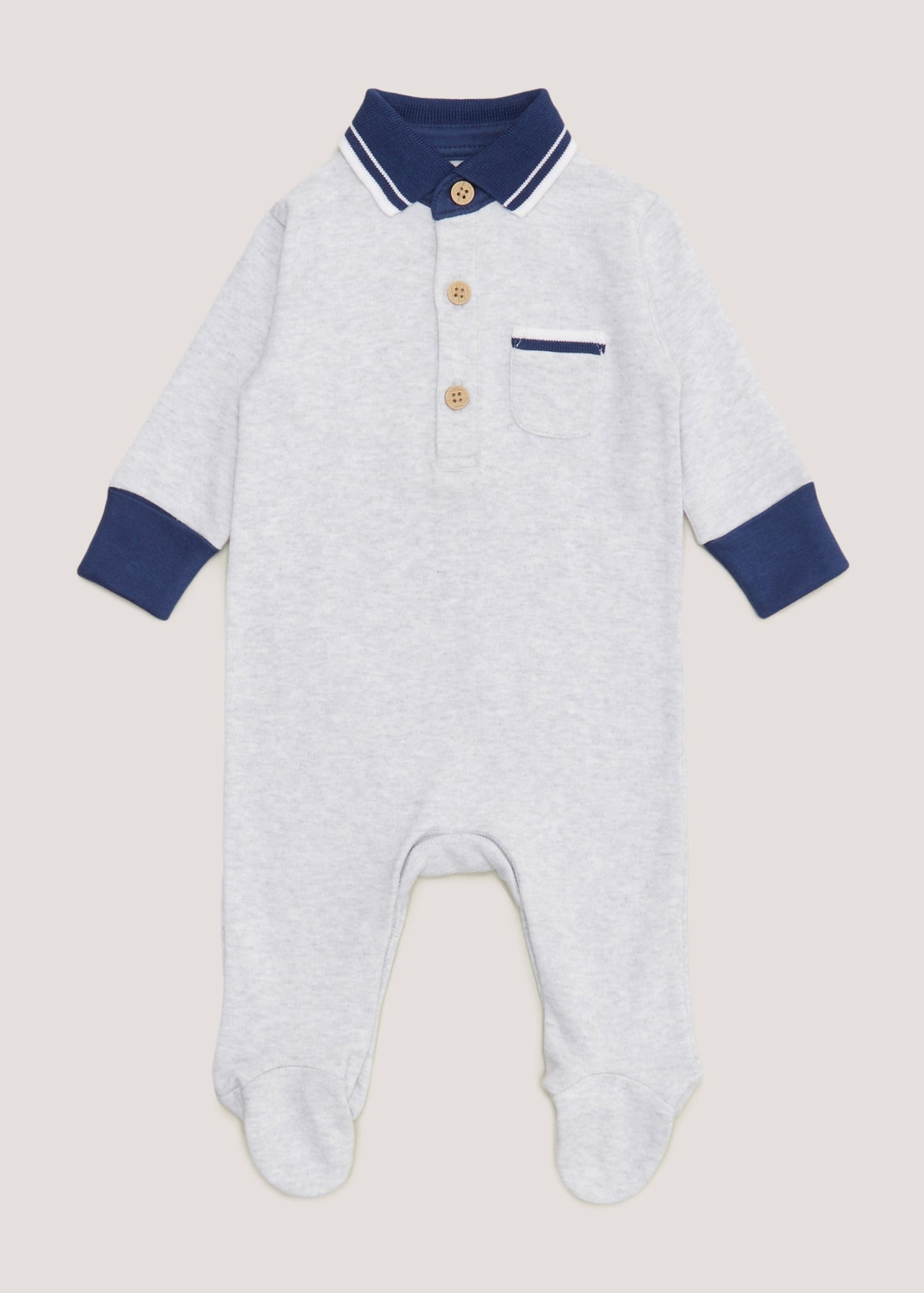 Baby Blue Collar Sleepsuit (Tiny Baby-12mths)  C135926