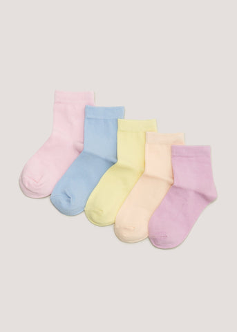 Girls 5 Pack Multicoloured Ankle Socks (Younger 6-Older 5.5)  G033932