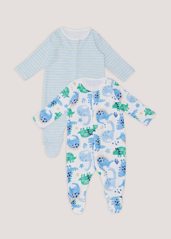 Baby 2 Pack Blue Dinosaur Sleepsuits (Newborn-23mths)  C135970