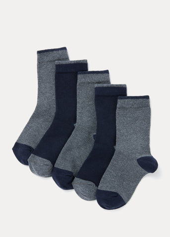 Kids 5 Pack Navy Heel & Toe Socks (Younger 6-Older 6.5)  B300365