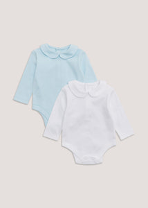 Baby 2 Pack Blue & White Layette Bodysuits (Tiny Baby-18mths)  C136007