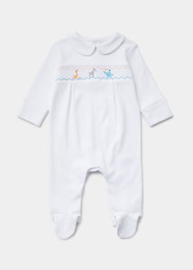 Baby White Smocked Rainbow Print Sleepsuit (Tiny Baby-12mths)  C136014