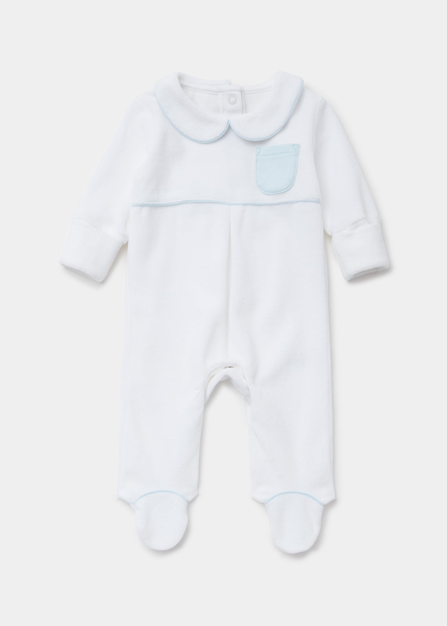 Baby Blue Smart Velour Sleepsuit (Tiny Baby-12mths)  C136020