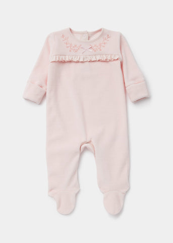 Baby Pink Velour Sleepsuit (Tiny Baby-12mths)  C136021