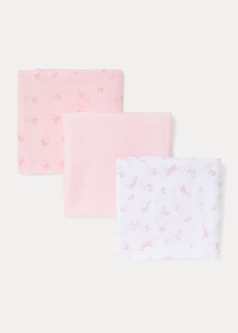 3 Pack Pink Muslin Cloths (73cm x 73cm)  C136035