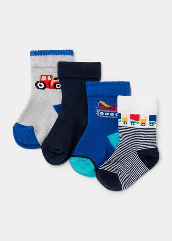 Baby 4 Pack Tractor Socks (Newborn-23mths)  C136063