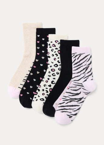 Girls 5 Pack Leopard Ankle Socks (Younger 6-Older 5.5)  G033985
