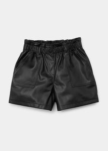 Girls Black PU Paperbag Shorts (4-15yrs)  G402493