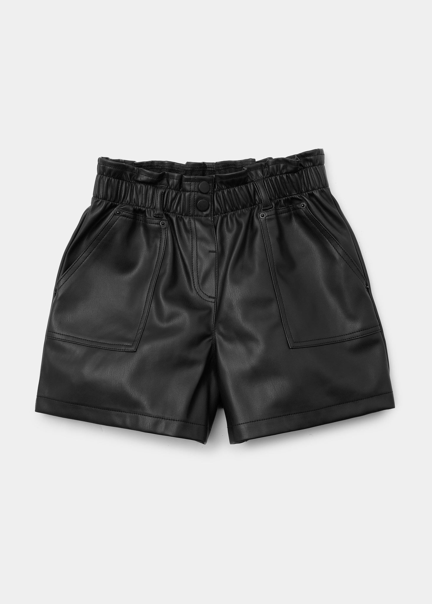 Girls Black PU Paperbag Shorts (4-15yrs)  G402492