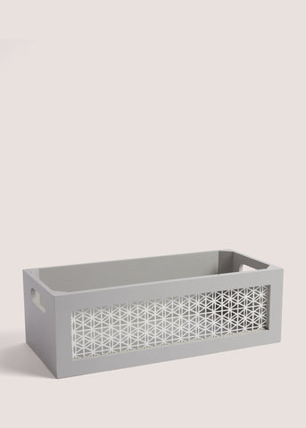 Grey Metal Wood Storage Tray (40cm x 18cm x 13cm) M814702