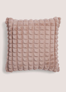 Beige Grid Faux Fur Cushion (43cm x 43cm) M493821
