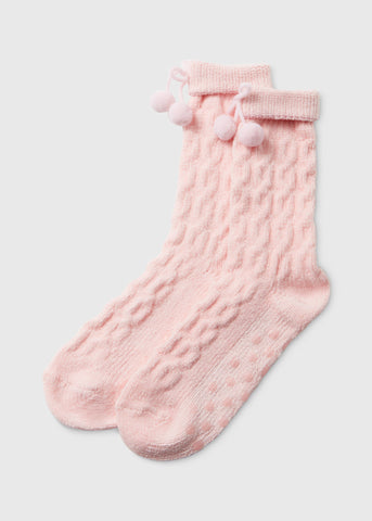 Pink Pom Pom Slipper Socks  G033971