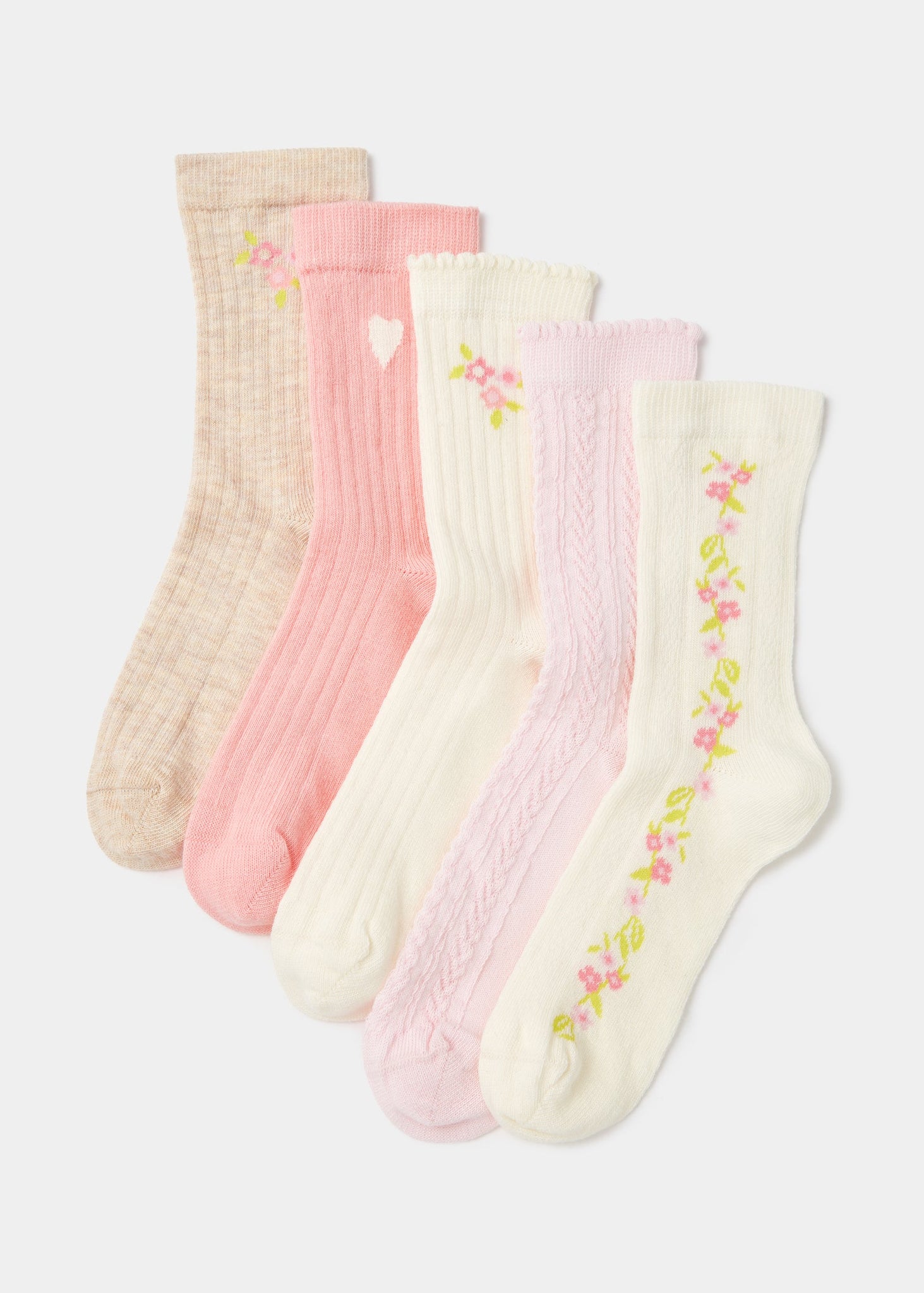 Girls 5 Pack Multicoloured Floral Ankle Socks (Younger 6-Older 5.5)  G033986