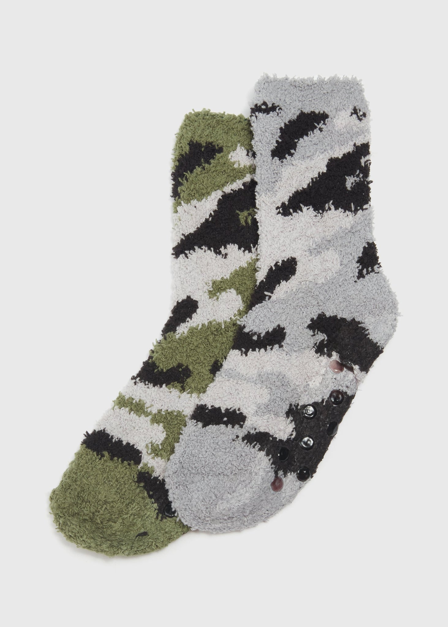 2 Pack Multicoloured Camouflage Print Slipper Socks  B300369