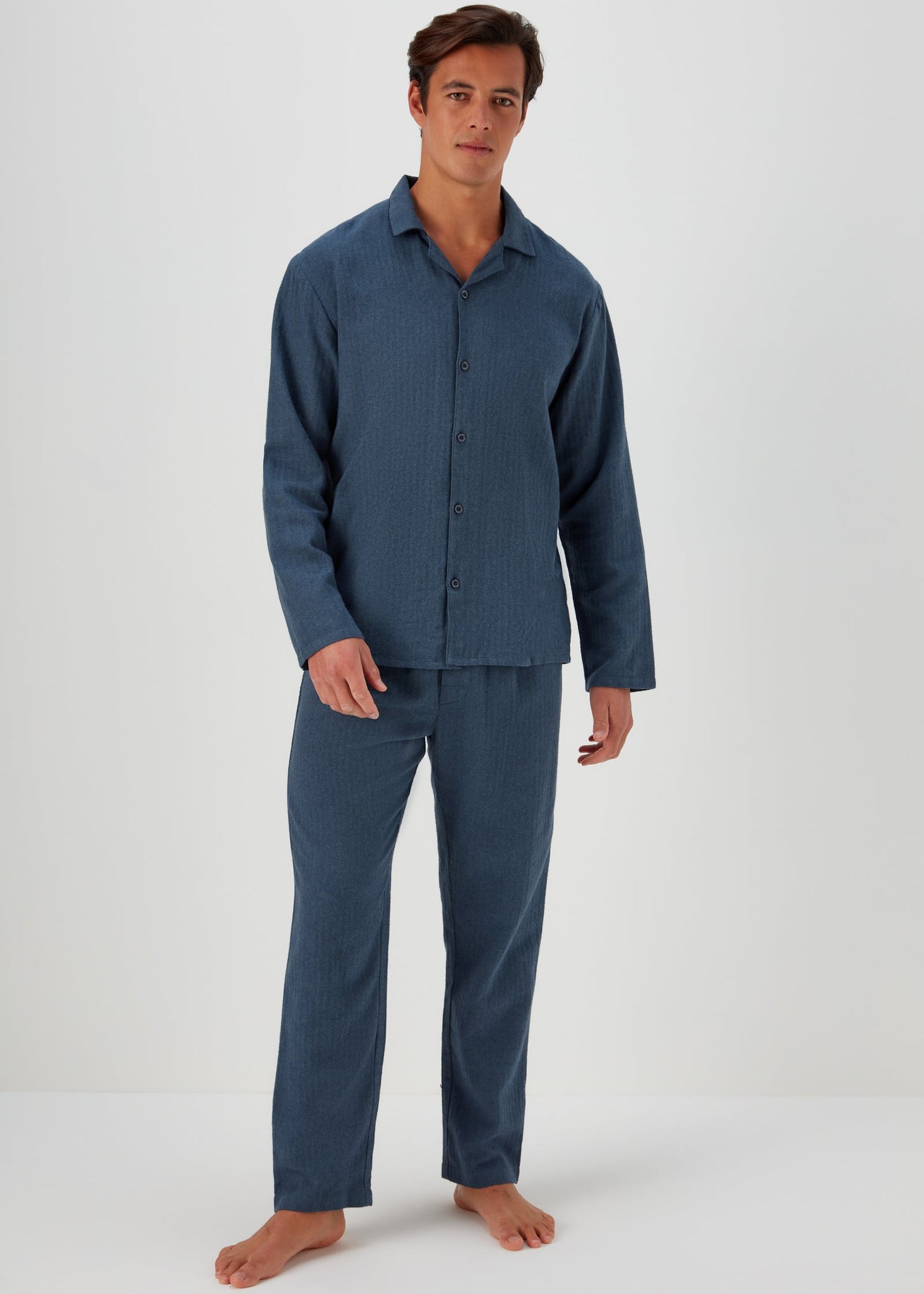 Navy Brushed Woven Pyjama Set  M251111