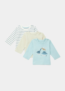 Baby 3 Pack Dinosaur Long Sleeve T-Shirts (Newborn-23mths)  C320659