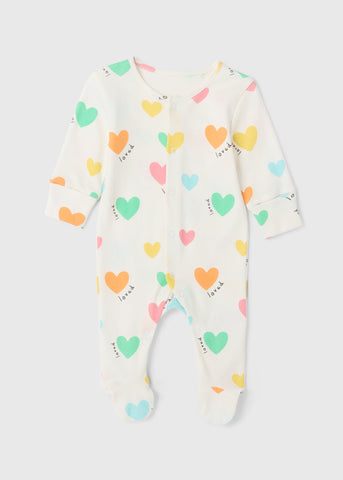 Baby Cream & Multicoloured Hearts Sleepsuit (Newborn-18mths)  C136150