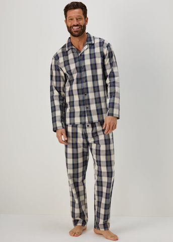 Cream Ecru Check Detail Pyjama Set  M251141